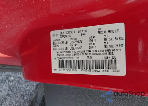 2007 Dodge Ram 2500 St/Slt from USA, damaged, VIN 3D7KR28D77G720165